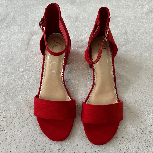 SUGAR Noelle Red Block Heel Sandals - Picture 2 of 7